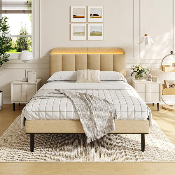 Adjustable Linen Headboard with RGB LED & Storage – Full/Queen/King