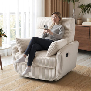 Corduroy Swivel Recliner Chair with Glider & 2 Pillows