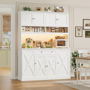 Tall Kitchen Pantry Cabinet with LED & Charging Station