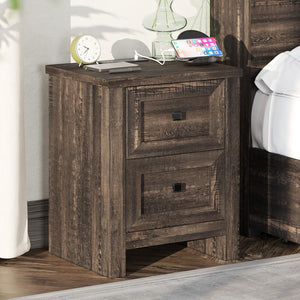 Nightstand Set of 2 with Charging Station & Drawers