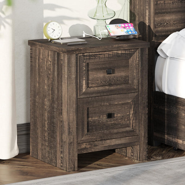 Nightstand Set of 2 with Charging Station & Drawers