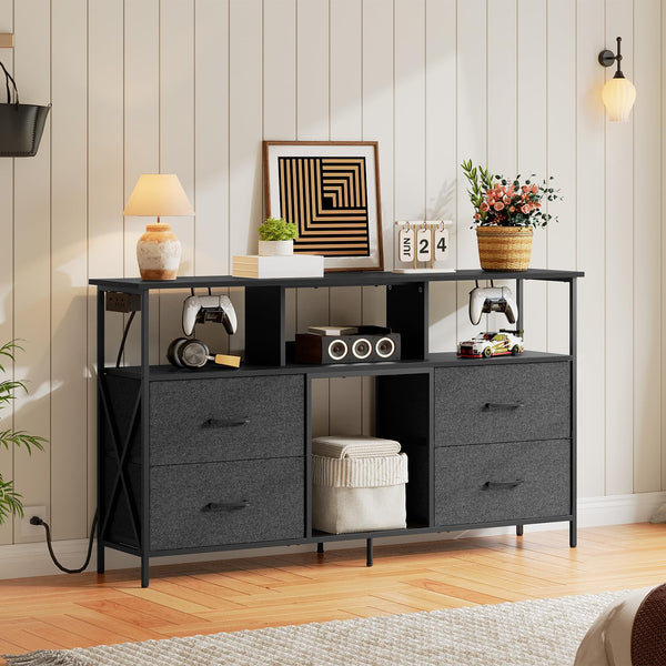 Gaming TV Stand with LED Light & Power Outlets