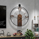 Large Round Wall Clock – Wood & Metal Frame, Silent Non-Ticking