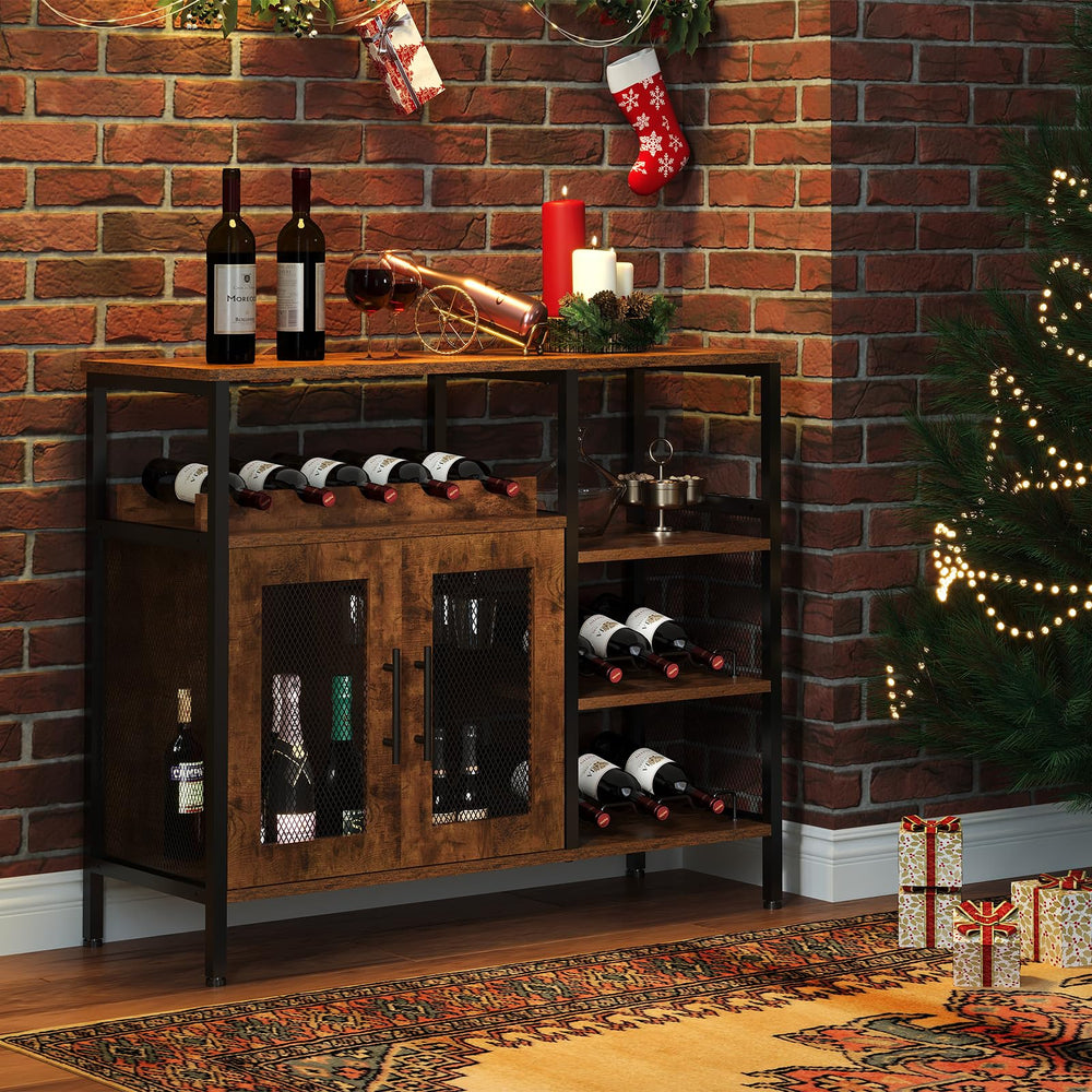 Wine Bar Cabinet with Glass Holder & Mesh Door