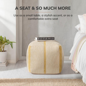 Square Pouf Ottoman Footrest – Cotton Polyester Floor Seating