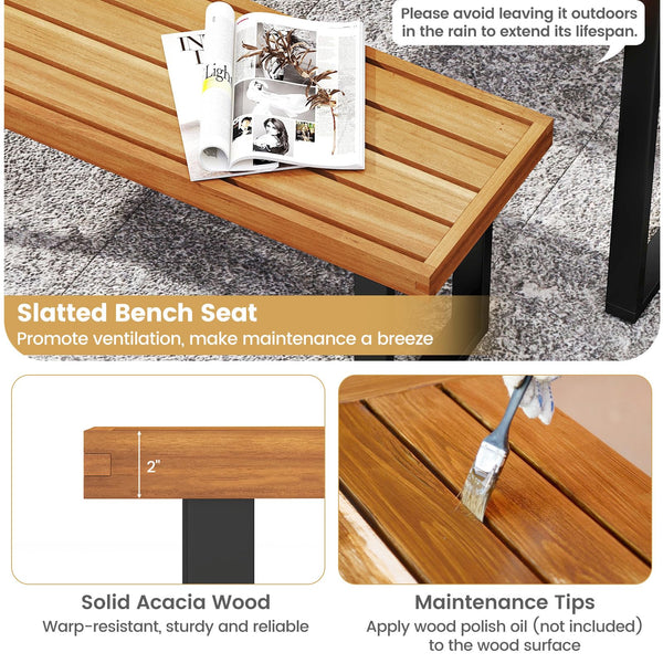 48" Acacia Wood Outdoor Bench with Metal Legs