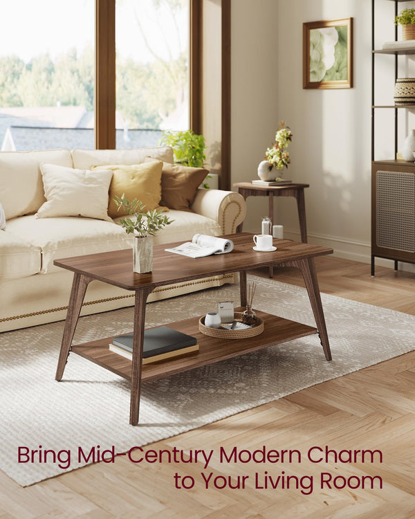 2-Tier Coffee Table with Storage & Tapered Legs