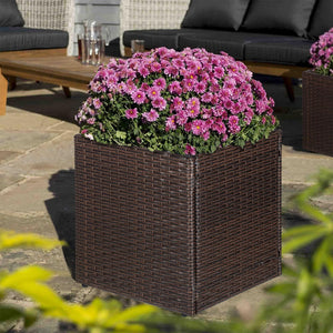 Set of 2 Large Square PE Rattan Planters with Removable Liner