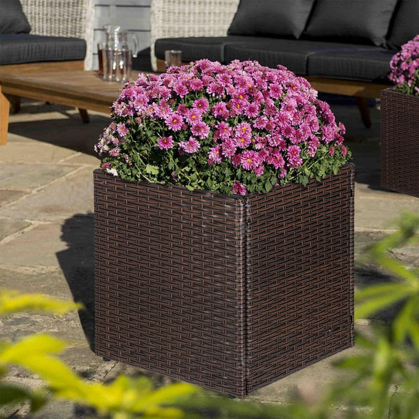 Set of 2 Large Square PE Rattan Planters with Removable Liner
