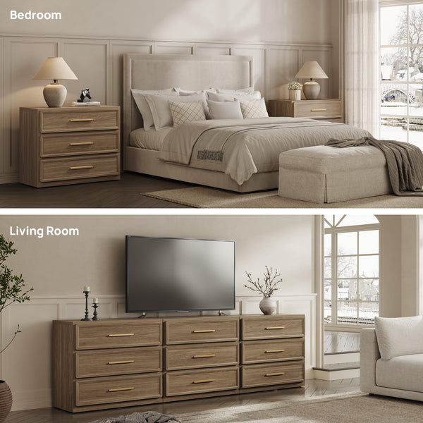 Oversized Nightstand Set of 2 with 3-Drawer Storage