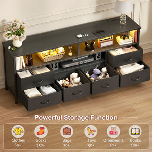 55" LED TV Stand with Drawers, Power Outlets & LED Lights