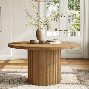 47" Round Solid Wood Dining Table – Farmhouse Pedestal Base