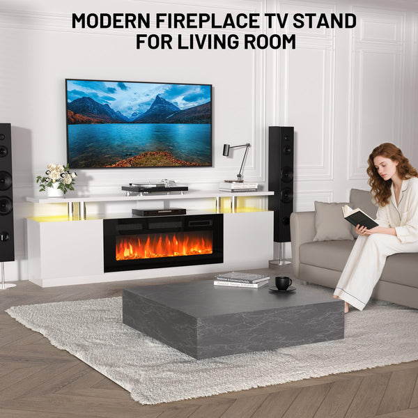 70" Fireplace TV Stand with Electric Heater & LED Colors