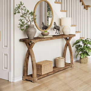 63-Inch Solid Wood Console Table with 2-Tier Storage