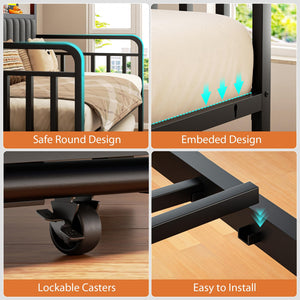 Metal Daybed with Trundle, LED Headboard & Charging Station
