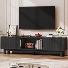 Fluted TV Stand with Power Outlets & Adjustable Shelves for 55–65 Inch TVs