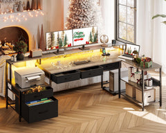 L-Shaped Desk with File Drawers, LED Lighting & Power Outlet