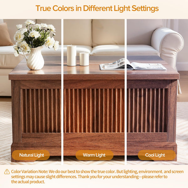 Lift Top Coffee Table with Storage – Fluted Square Design
