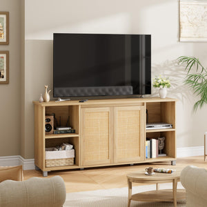 70" Rattan TV Stand – Mid-Century Modern Entertainment Center