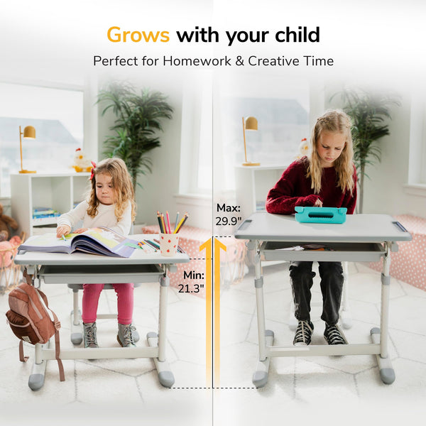 Kids Height-Adjustable Desk and Chair Set with Pencil Drawer