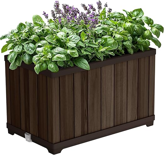 Self-Watering Resin Planter with Wood Look Finish