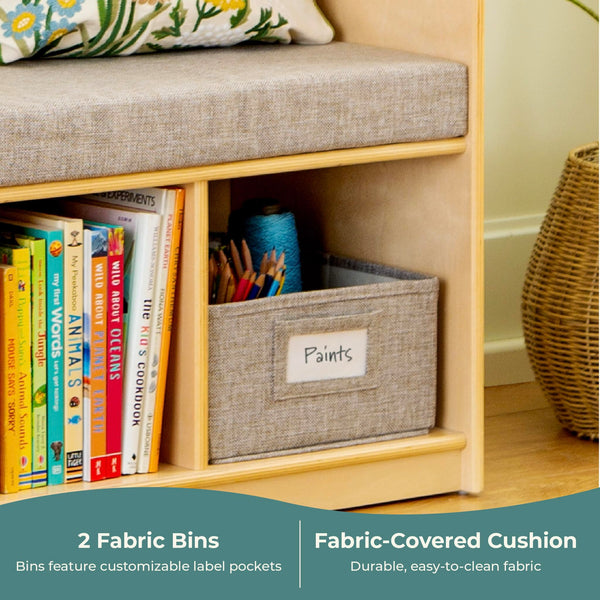 Kids Reading Nook with Storage Bench, Cubbies & Fabric Bins