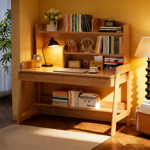 Kids Adjustable Study Desk with Bookshelf and Drawers