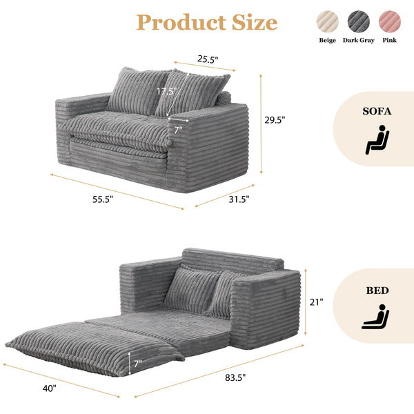 Convertible Loveseat Sleeper Sofa Bed with Cushion & Pillows