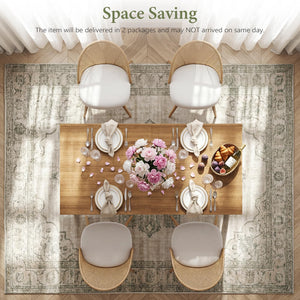 Extendable Farmhouse Dining Table Set with 4 Rattan Chairs