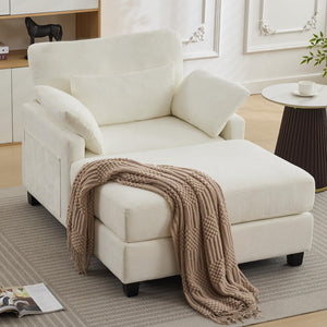 Chenille Chaise Lounge Chair with Ottoman