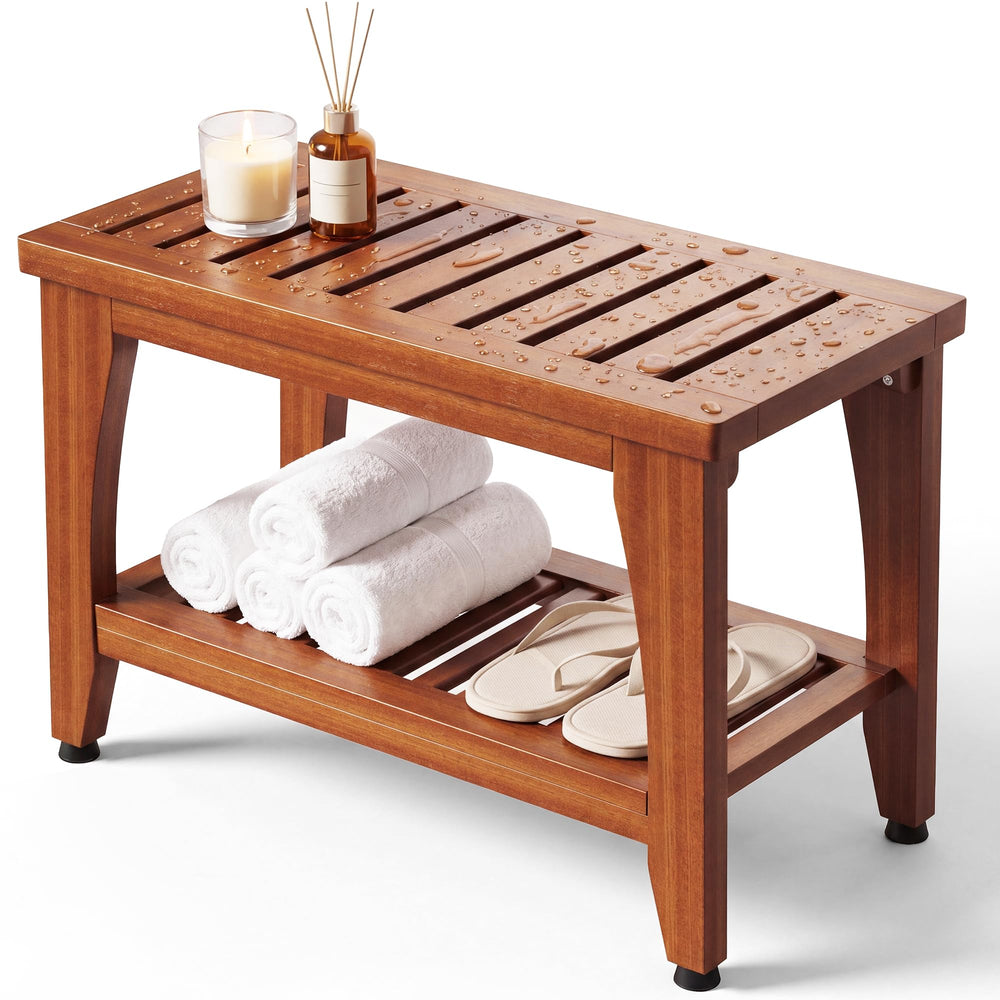 Teak Shower Bench with Storage Shelf