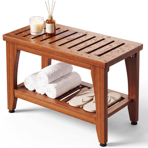 Teak Shower Bench with Storage Shelf