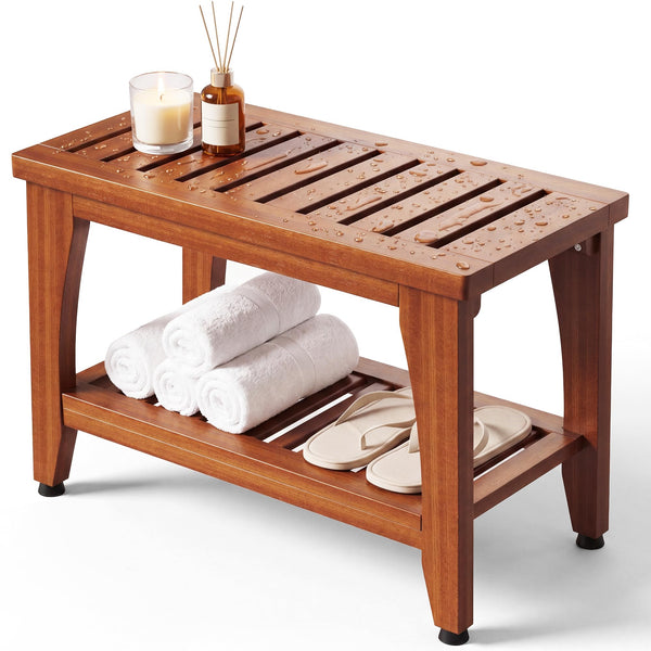 Teak Shower Bench with Storage Shelf