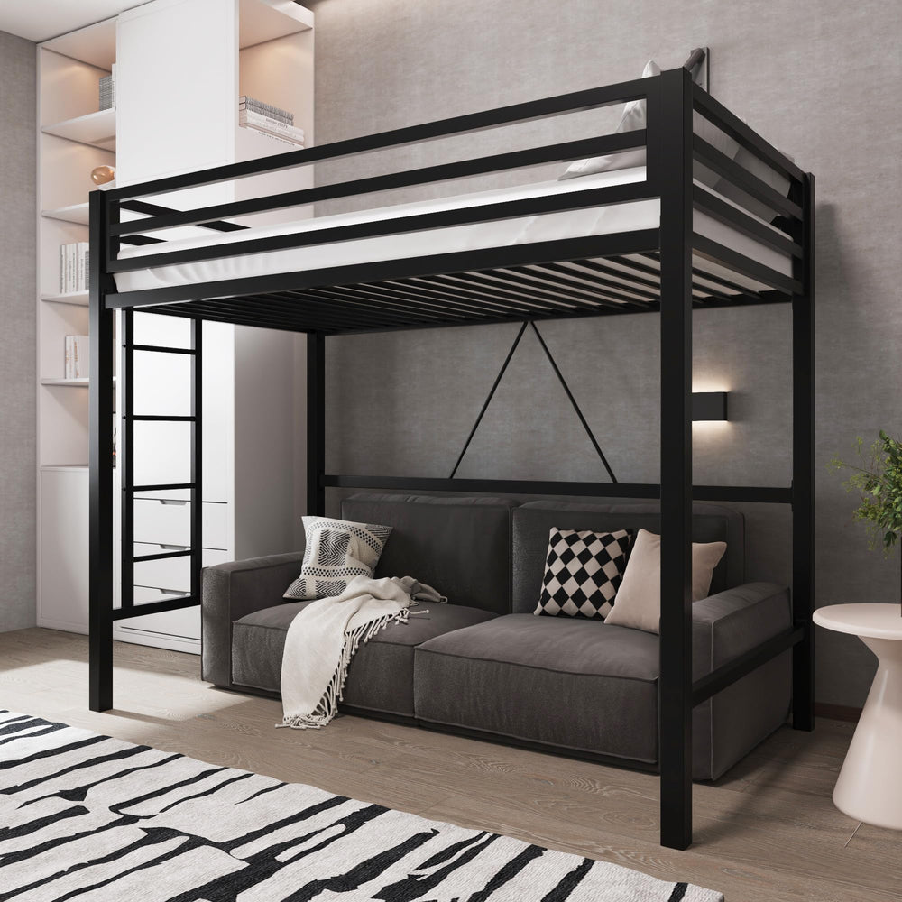 Twin Metal Loft Bed with Guardrail & Ladder