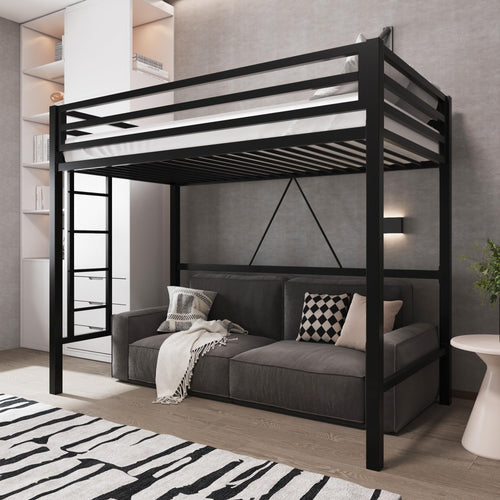 Twin Metal Loft Bed with Guardrail & Ladder
