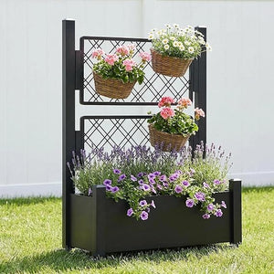 Metal Outdoor Planter Box with Drainage & Adjustable Feet