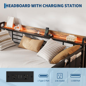 Twin Daybed with Pop-Up Trundle, RGB LED Headboard & Charging Station