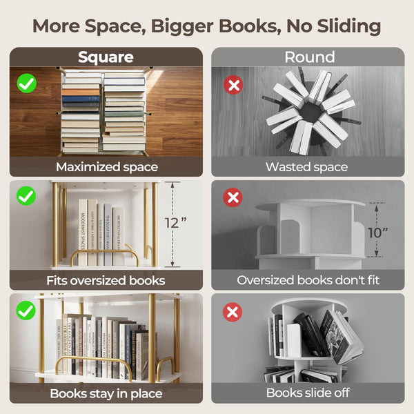 6-Tier Rotating Bookshelf with Wheels