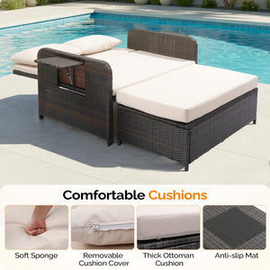 Convertible Patio Daybed with Storage Ottoman & Adjustable Backrest