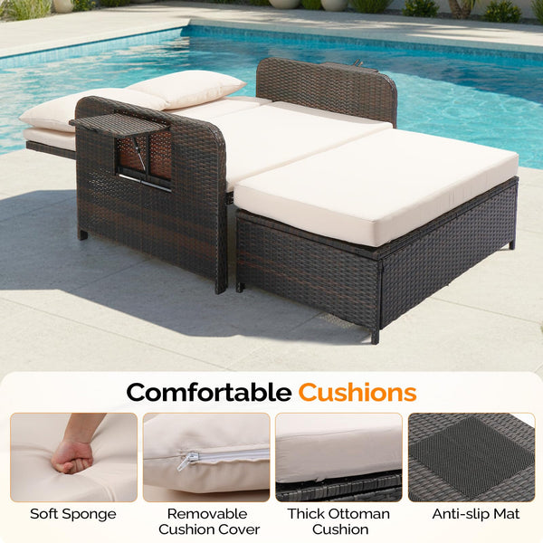 Convertible Patio Daybed with Storage Ottoman & Adjustable Backrest