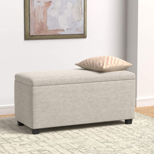 Beige Upholstered Storage Ottoman Bench