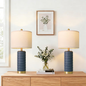 25" Ceramic Table Lamps Set of 2 with Gold Base