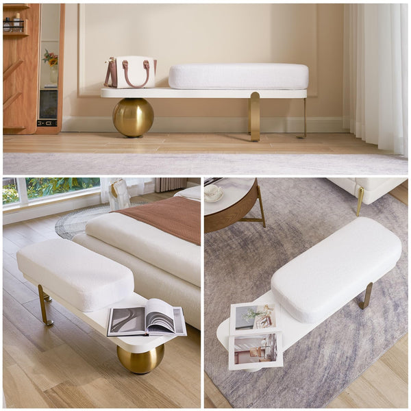 47.2" Boucle Upholstered Entryway Bench with Metal Legs