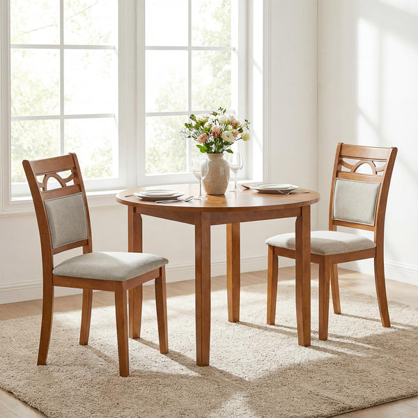 Farmhouse Dining Chairs Set – Solid Rubber Wood, Upholstered Fabric Seat