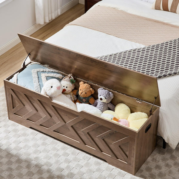 Extra Large Storage Bench with Safety Hinges