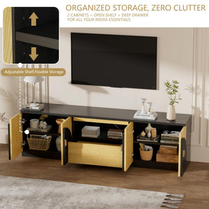 71 Inch Fluted TV Stand with Arched Doors & Storage