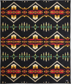Wool Blend Jacquard Throw Blanket – Reversible, Felt-Bound, 64" x 80"