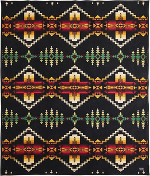 Wool Blend Jacquard Throw Blanket – Reversible, Felt-Bound, 64" x 80"