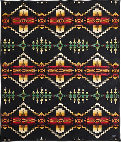 Wool Blend Jacquard Throw Blanket – Reversible, Felt-Bound, 64" x 80"