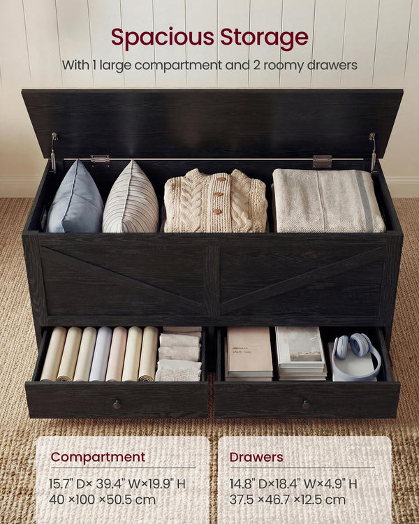 Farmhouse Storage Bench with 2 Fabric Drawers